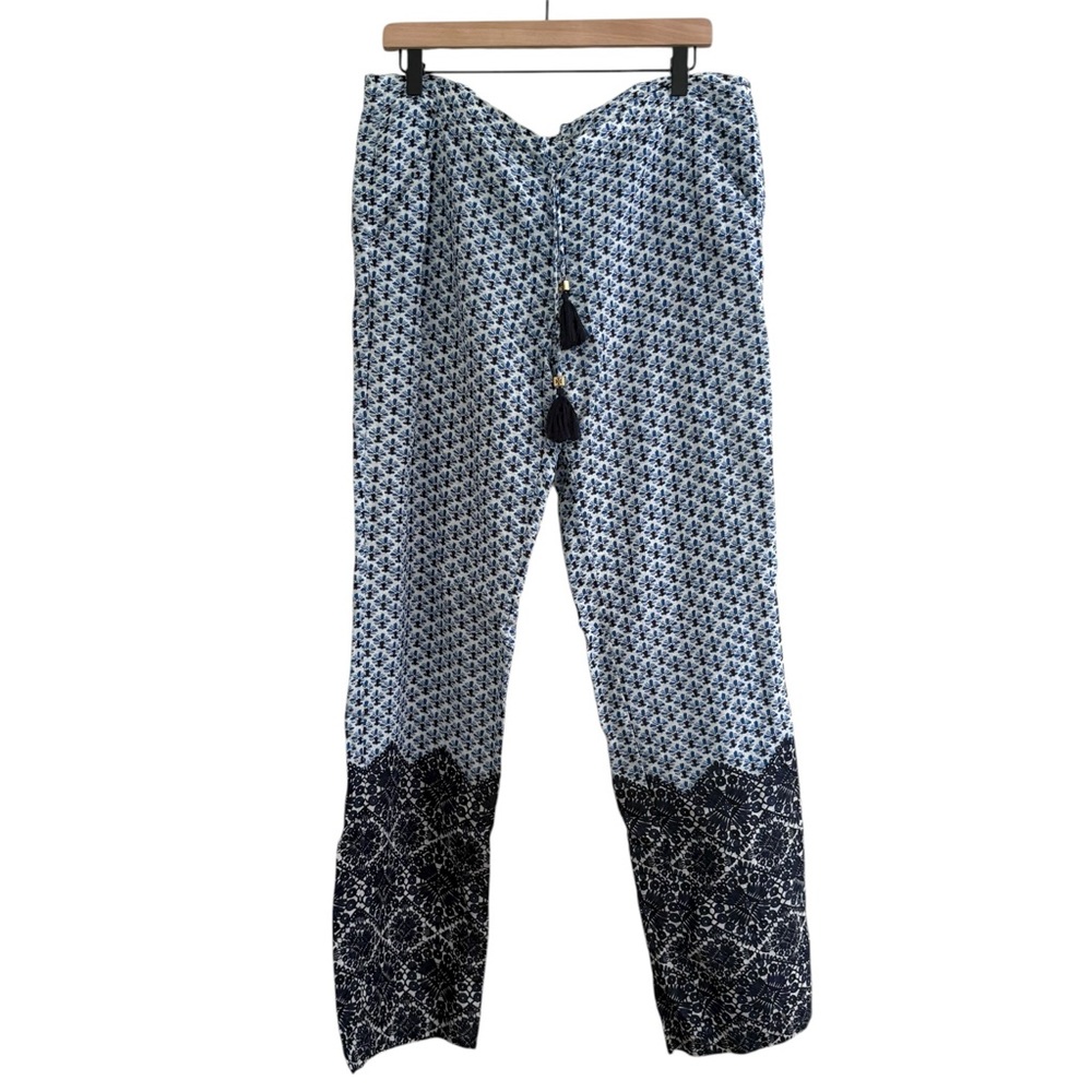 Tory Burch Linen Baja Blue Pants - Picture 1 of 10